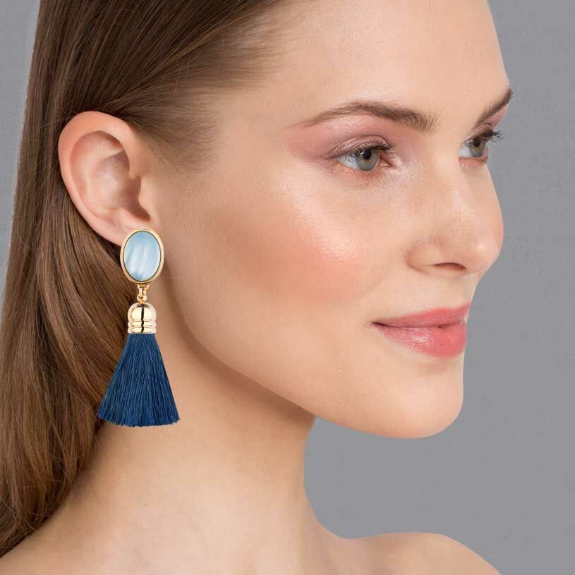 SchwesterSchwester Schimmernde hellblaue Ohrstecker mit marineblauen Quasten Zeitlich begrenztes Angebot