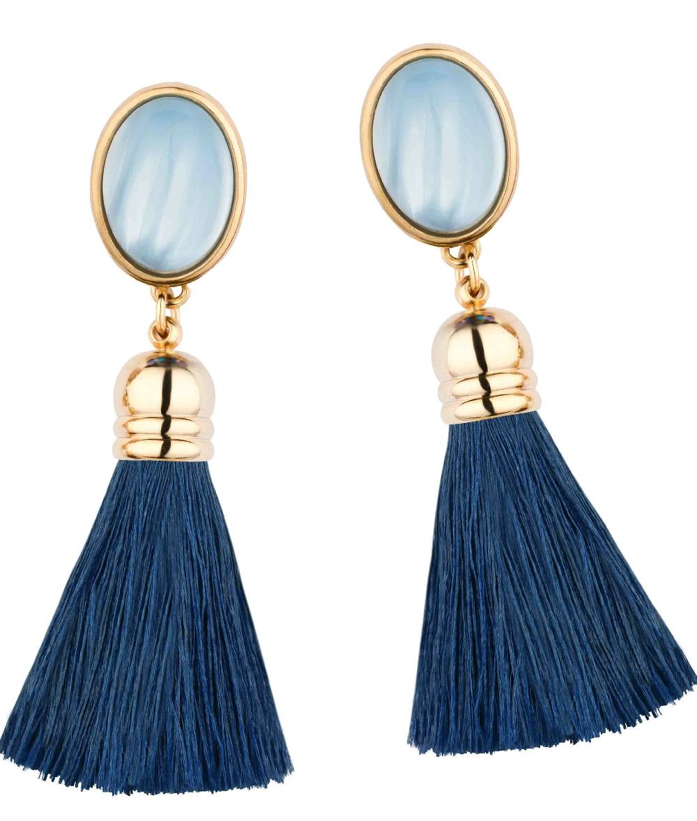 SchwesterSchwester Schimmernde hellblaue Ohrstecker mit marineblauen Quasten Zeitlich begrenztes Angebot