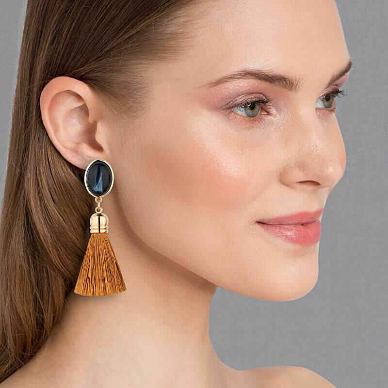 SchwesterSchwester Schimmernde Dunkelblaue Ohrstecker mit edlen Quasten in Goldbraun Letzter Tag