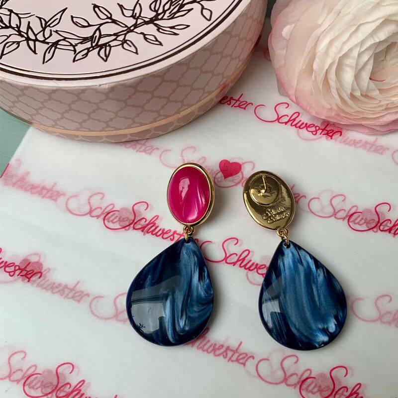 SchwesterSchwester Pinke Ohrstecker mit dunkelblauen Tropfen von AmuseToi Online Shopping