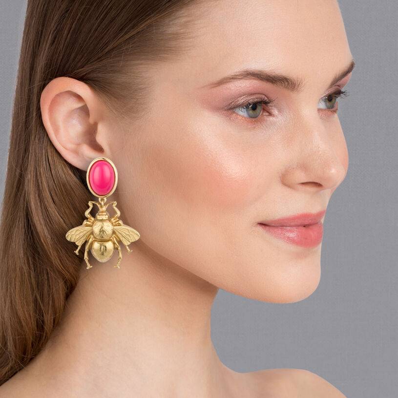 SchwesterSchwester Pinkfarbener Ohrstecker mit goldener Hummel von AmuseToi Exklusivangebot