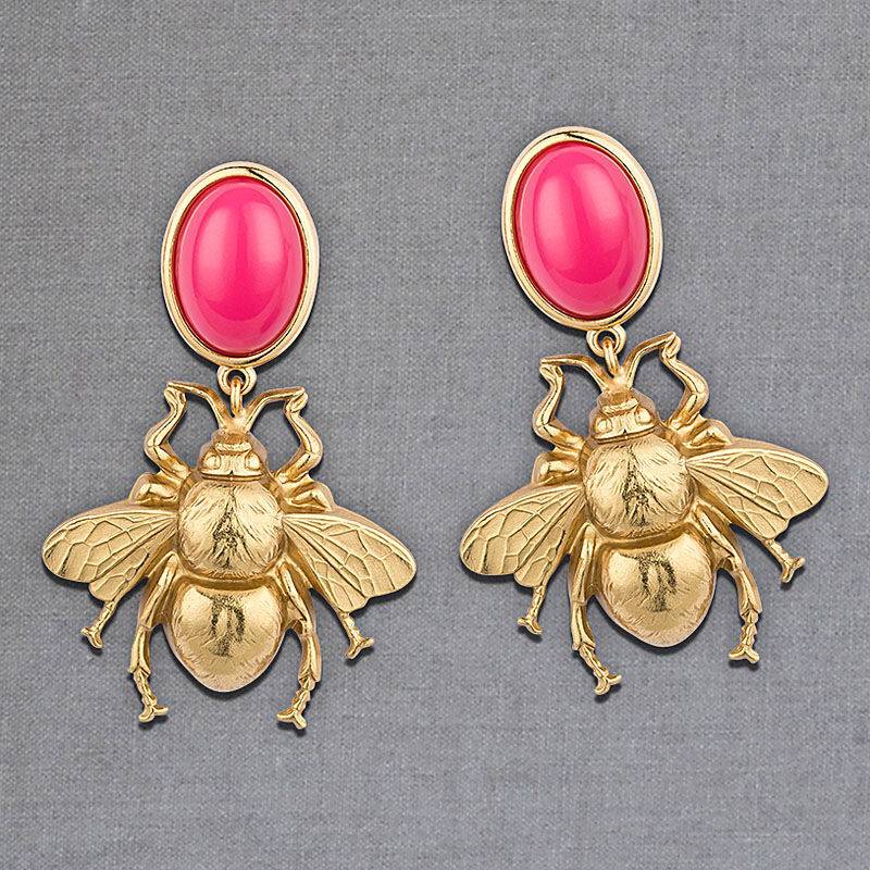 SchwesterSchwester Pinkfarbener Ohrstecker mit goldener Hummel von AmuseToi Exklusivangebot