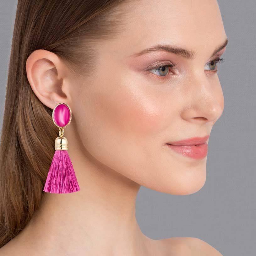 SchwesterSchwester Pinkfarbene Ohrstecker mit schönen seidigen Quasten Neueste Mode