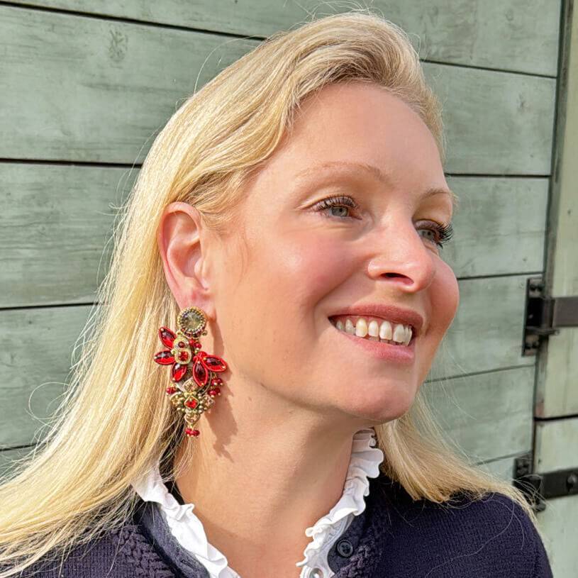 SchwesterSchwester Vorbestellbar - Große Soutache-Ohrringe in Rot und Champagner Clearance-Verkauf