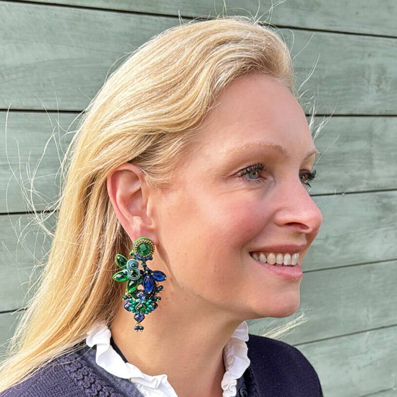 SchwesterSchwester Vorbestellbar - Große Soutache-Ohrringe in Grün und Dunkelblau Begrenztes Angebot