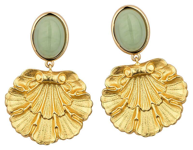SchwesterSchwester Vergoldete Ohrstecker in Jadegrün mit vergoldetem Muschelornament von AmuseToi Valentinstagsangebot