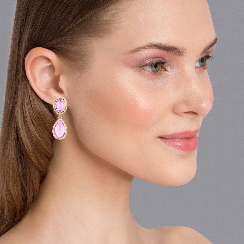 SchwesterSchwester Violette Tropfenohrringe mit funkelnden facettierten Tropfen Heißer Verkauf
