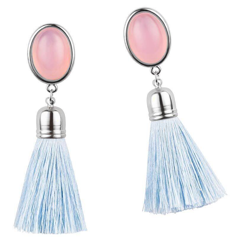 SchwesterSchwester Silberfarbene Quasten Ohrringe als Ohrstecker in Rosa mit hellblauer Quaste von AmuseToi Neuheiten