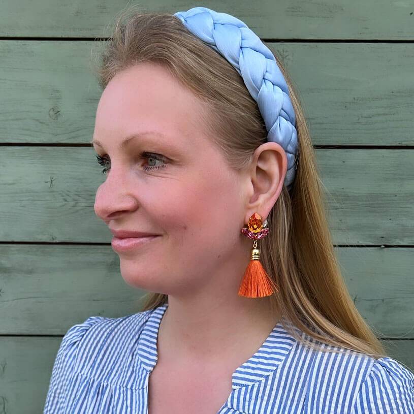 SchwesterSchwester Glitzernde Ohrstecker mit Glas-Kristallen in Pink und Orange mit edler Quaste Kauf eins, bekomm eins gratis