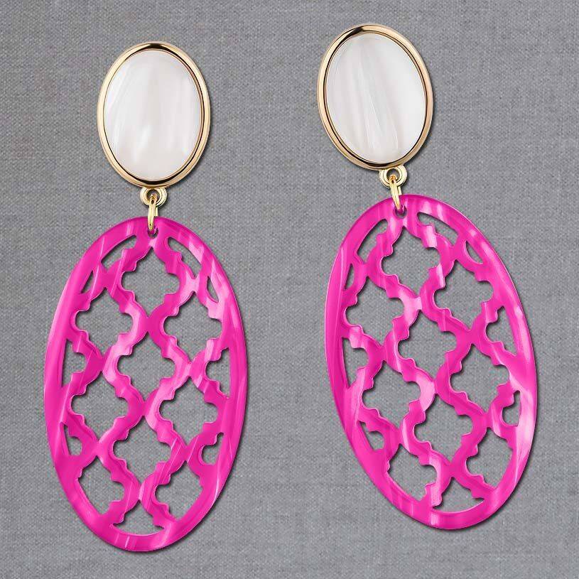 SchwesterSchwester Vergoldete Ohrstecker in wunderschönem Perlmutt mit Oval in Pink im Marrakesch-Stil Super Sparpreis