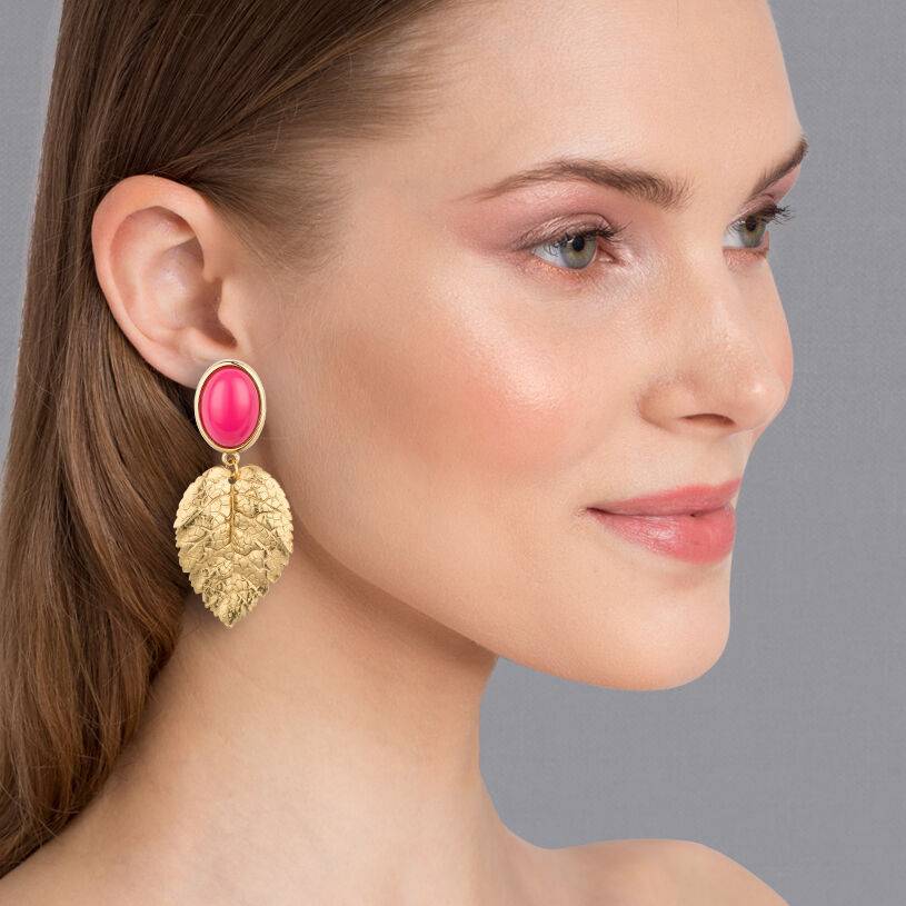 SchwesterSchwester Pinkfarbener Ohrstecker mit vergoldeten Blatt von AmuseToi Bis zu 60% Rabatt