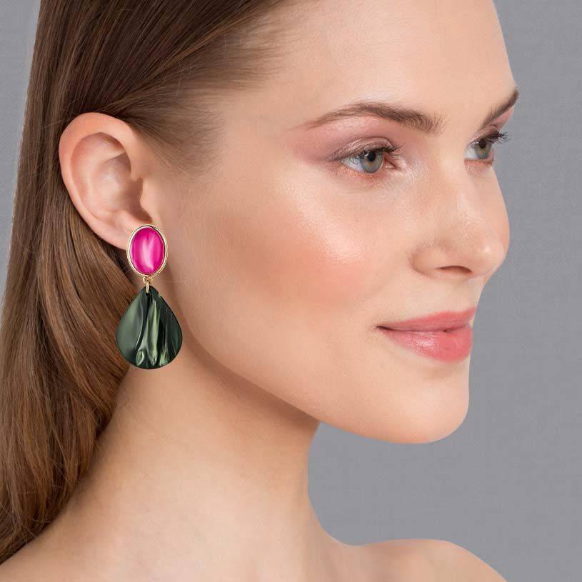 SchwesterSchwester Pinke Ohrstecker mit Tropfen in Silbergrün von AmuseToi Vierteljährliche Förderung