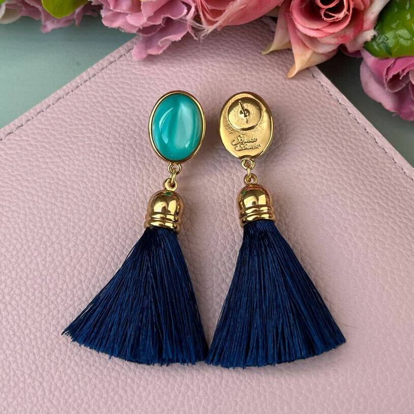SchwesterSchwester Vergoldete Ohrstecker in Türkis mit Quaste in Marineblau von AmuseToi Super Rabatt