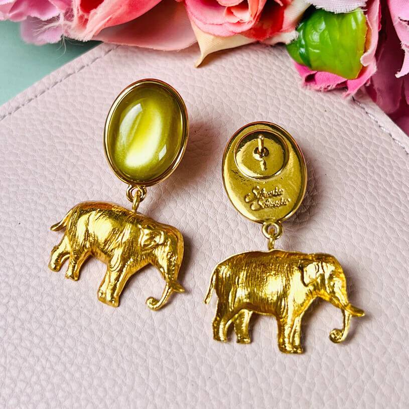 SchwesterSchwester Ohrstecker in Senfgelb mit vergoldetem Elefant Schlussverkauf