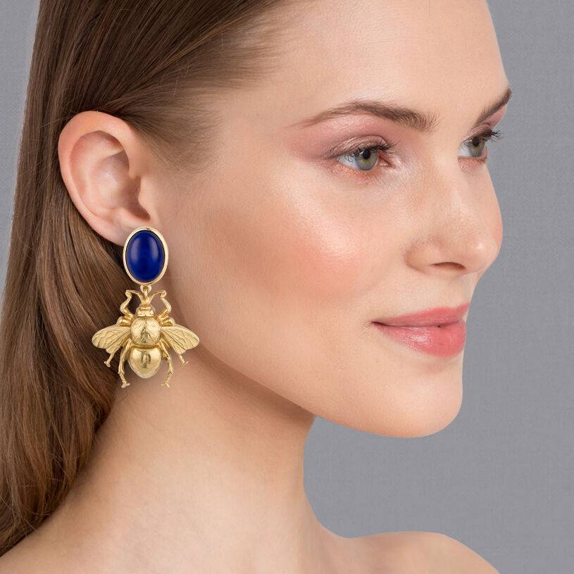 SchwesterSchwester Dunkelblauer Ohrstecker mit vergoldeter Hummel von AmuseToi Fabrik Onlineshop