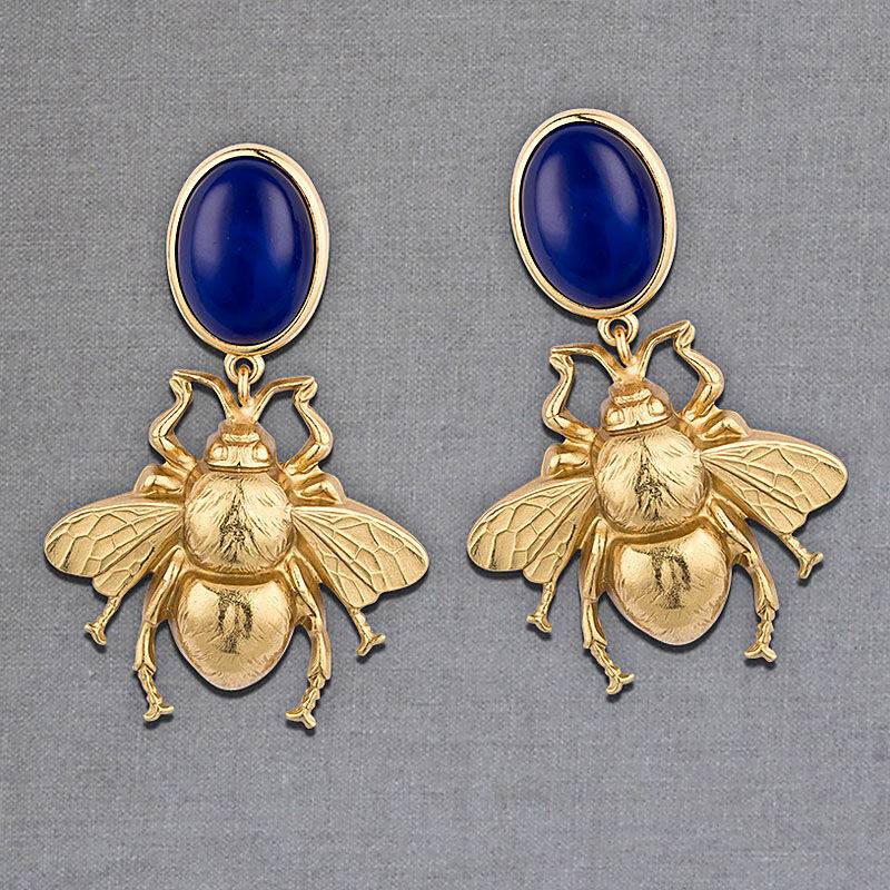 SchwesterSchwester Dunkelblauer Ohrstecker mit vergoldeter Hummel von AmuseToi Fabrik Onlineshop