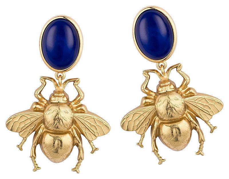 SchwesterSchwester Dunkelblauer Ohrstecker mit vergoldeter Hummel von AmuseToi Fabrik Onlineshop