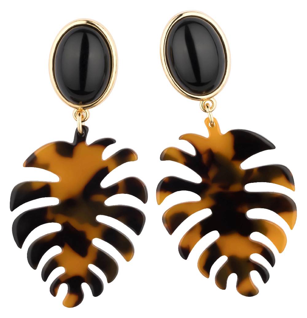 SchwesterSchwester Schwarze Ohrstecker mit schildpattfarbenem Monstera-Blatt von AmuseToi Versandkostenfrei