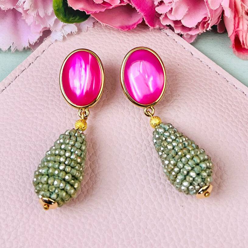 SchwesterSchwester Set aus pink-grünen Tropfen-Ohrringen und Satin-Haarreif in Hellgrün Tiefpreis