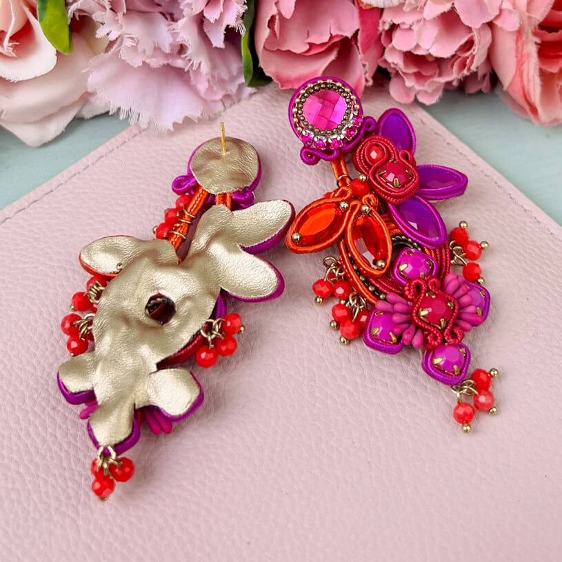 SchwesterSchwester Große Soutache-Ohrringe in Pink, Orange und Violett Blitzverkäufe