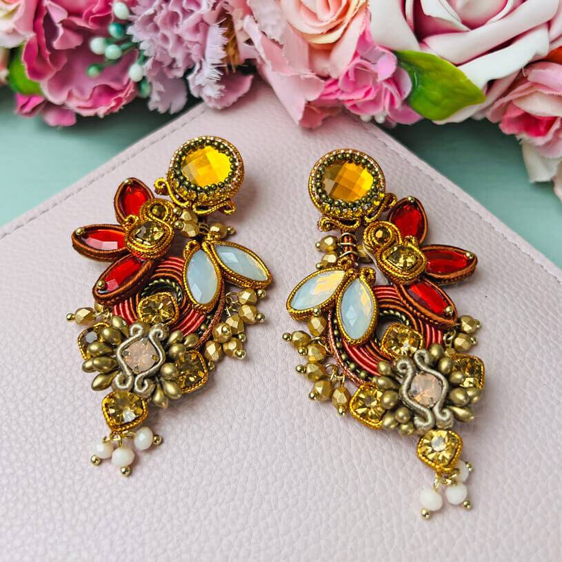 SchwesterSchwester Große Soutache-Ohrringe in Gold, Champagner und Braun Versandkostenfrei