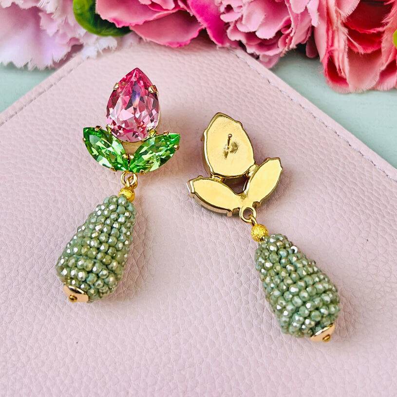 SchwesterSchwester Funkelnde Ohrstecker in Rosa und Grün mit glitzernden Tropfen in Hellgrün Bestseller