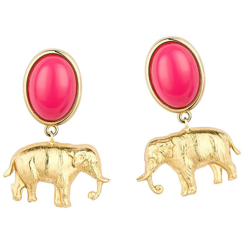 SchwesterSchwester Ohrstecker in Pink mit vergoldetem Elefant von AmuseToi Riesige Ersparnisse