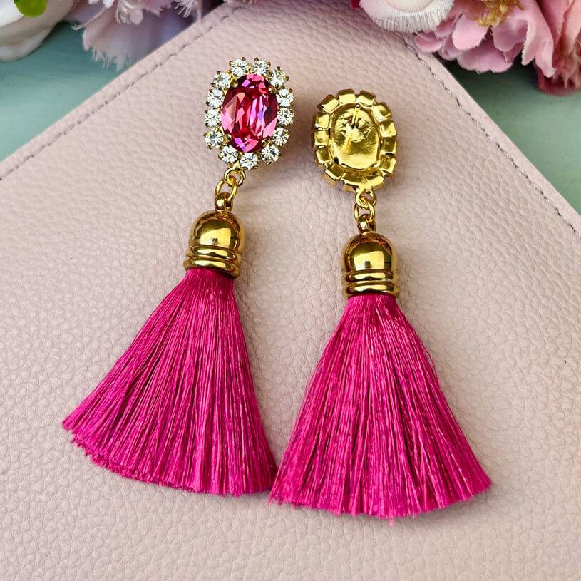 SchwesterSchwester Edel funkelnde Ohrstecker in Pink mit Quaste Tiefpreis