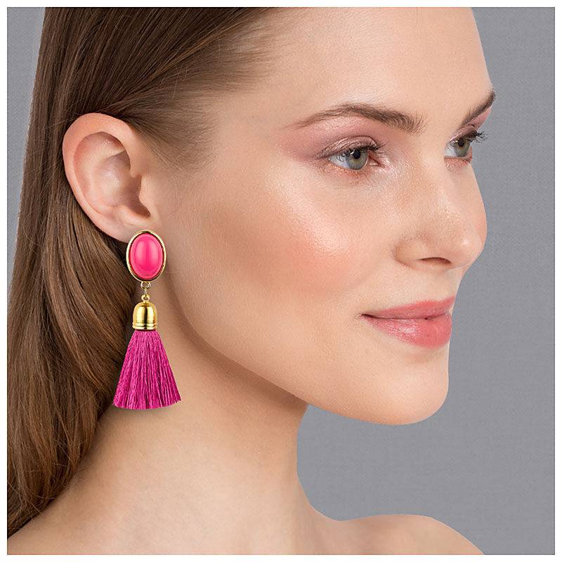 SchwesterSchwester Quasten Ohrringe als Ohrstecker in Pink mit pinkfarbener Quaste von AmuseToi Kostenlose Rückgabe
