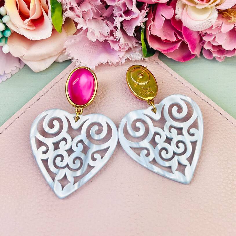 SchwesterSchwester Schöne Herz-Ohrringe mit pinken Ohrsteckern und Herz-Ornamenten in Hellblau Super Rabatt